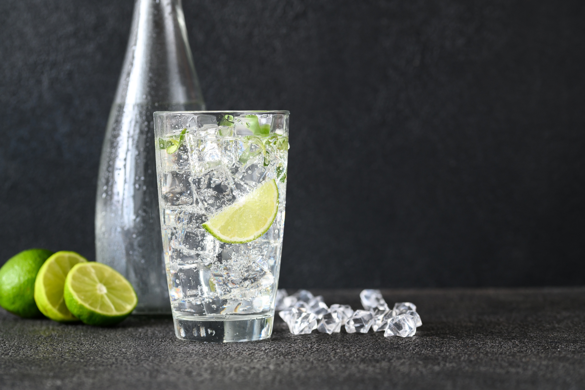 cubes in ice water with limes